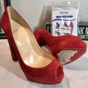 ✨Christian Louboutin✨ Bambou Red Suede Platforms Size 39 w/ Red Sole Protectors